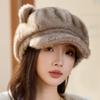 New Style Rabbit Fur Octagonal Hat Women's Fashionable Plush Hat Cat Ear Thermal Cap Wide-Circumference Head Wrap