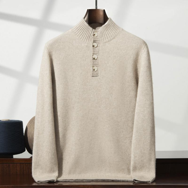 Seven-pin Double-strand Thickened Cashmere Sweater Buckled Semi-turtleneck Knitted Loose and Thin To Keep Warm