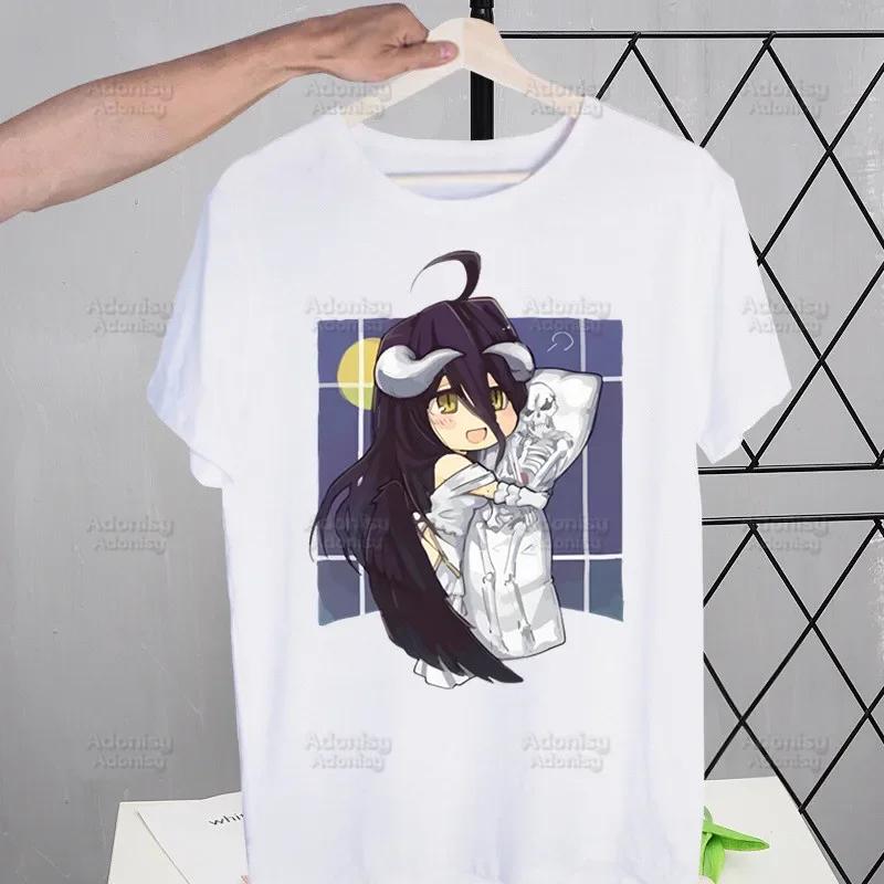 Overlord Anime Albedo T Shirts For Guys O-Neck Short Sleeve Ainz Ooal Gown Momonga T-shirt Regular Men Hip-Hop Tee Shirt