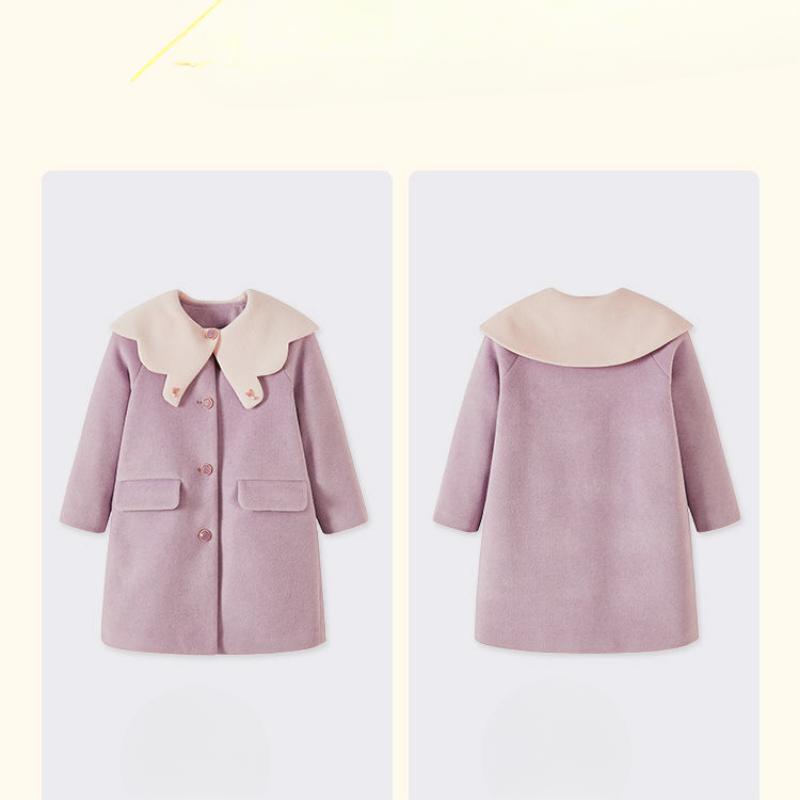 Girls' Fashionable Woolen Coat, Loose Woolen Overcoat for Children Autumn and Winter