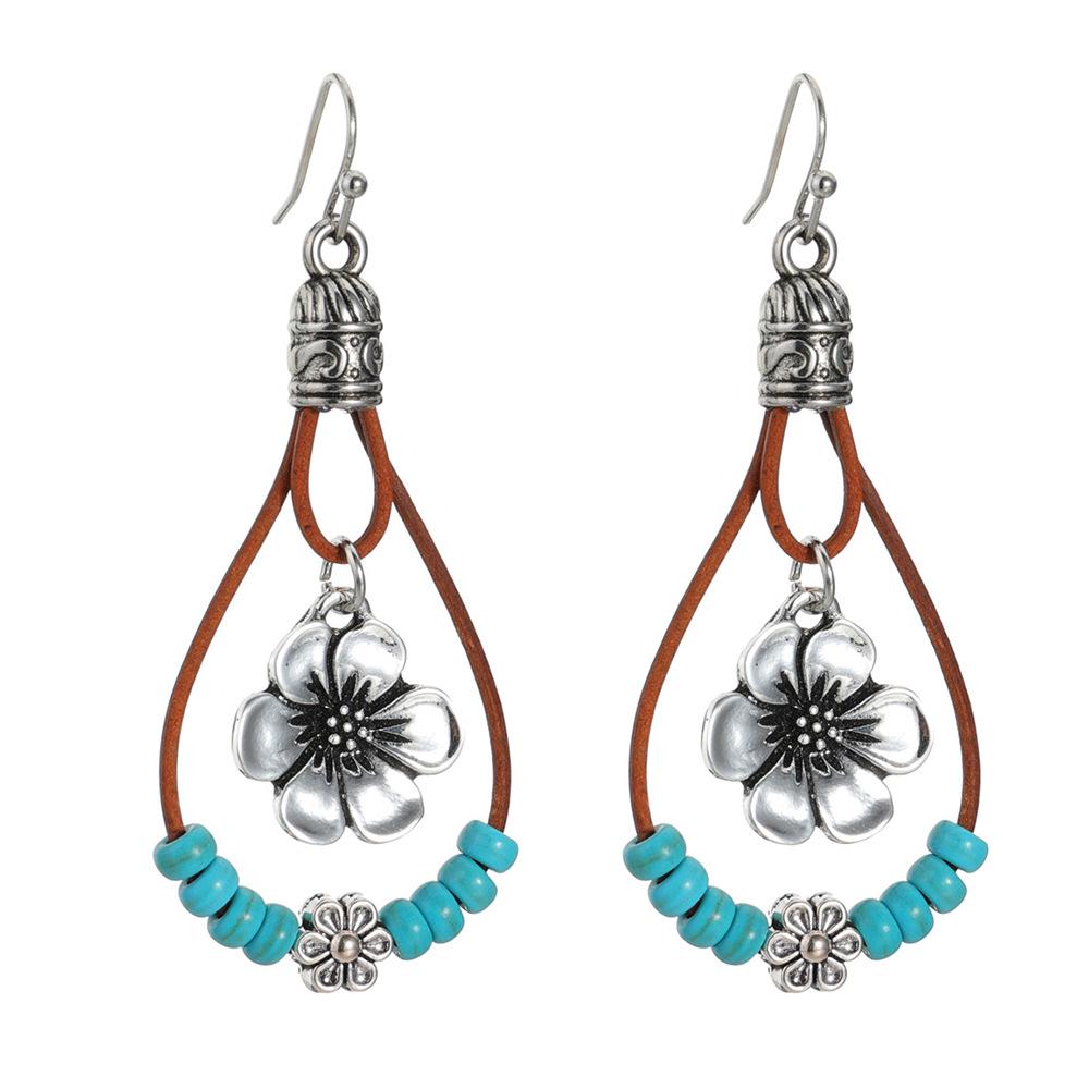 Vintage Boho Kolczyki Wiszące z Kwiatami i Koralikami - Unikalna i Elegancka Biżuteria do Uszu