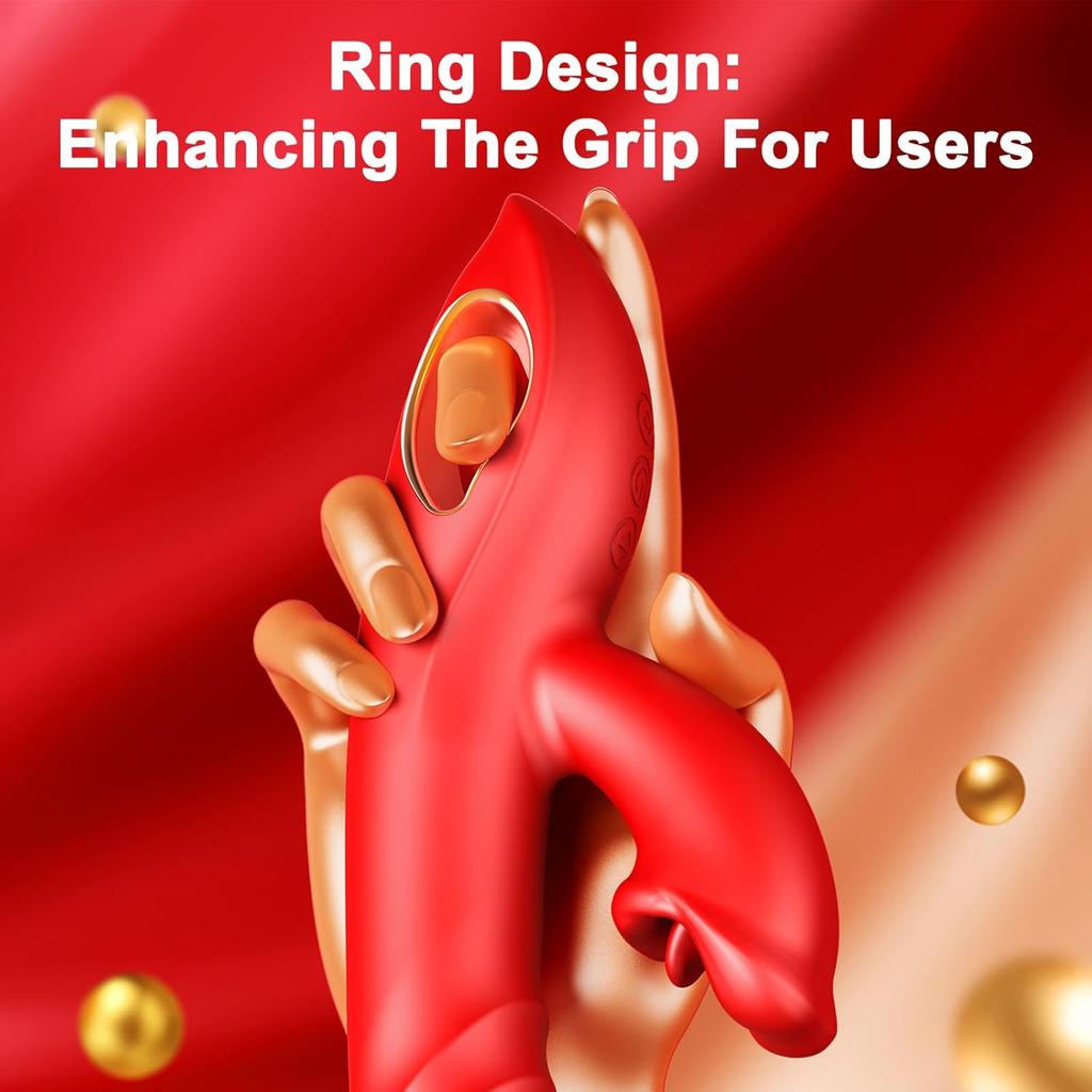 Vibrator Thrusting Dildo Adult Sex Toys, 4IN1 G Spot Vibrators Tongue Clitoral Stimulator Rose Sex Toy Dildos with 10 Vibrating 5 Thrusting