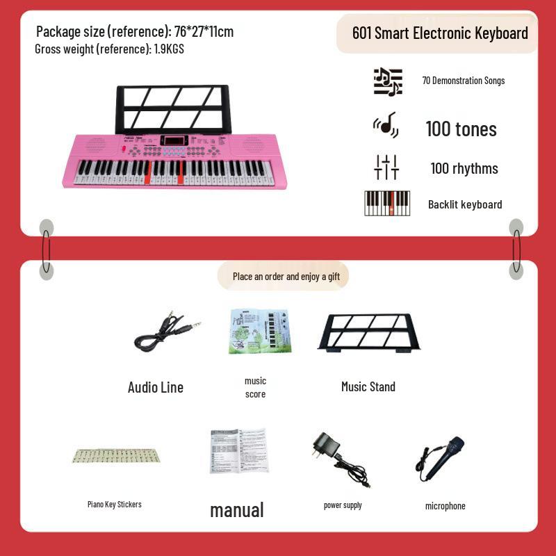 Beginner 61-Key Electronic Keyboard Piano for Home Use and Students