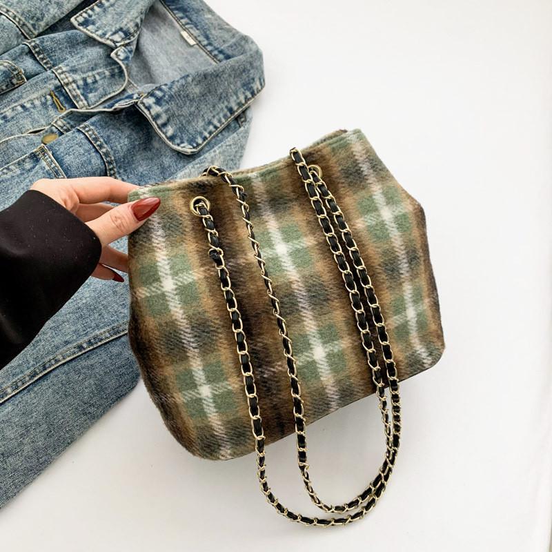 Elegant Plaid Women's Bucket Bag Soft Stylish Crossbody Purse For Casual Outfits