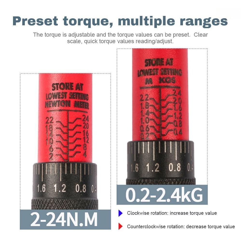 1/4Inch Portable Drive Spanner Kit Adjustable Torque Wrench Set 2-24N.m Hand Tool Bicycle Motorbike Car Repairing Accessory