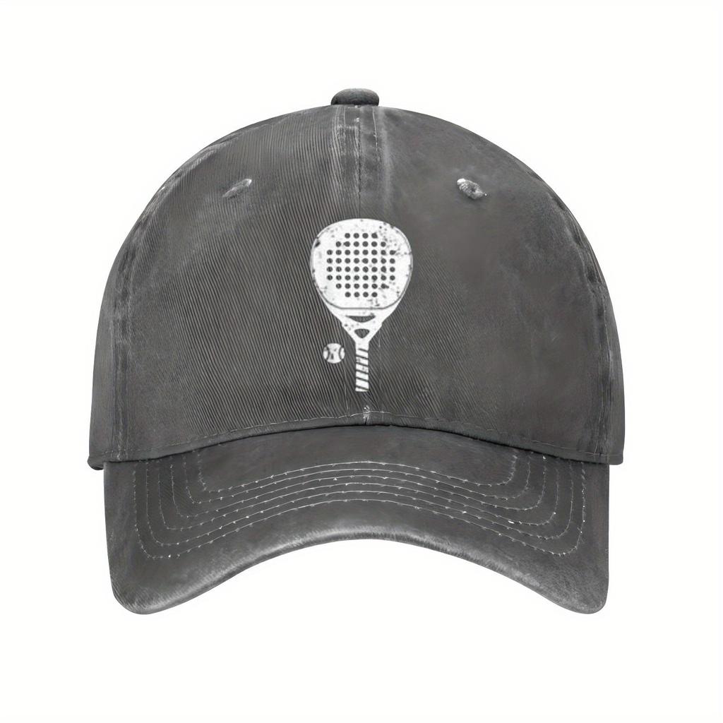 Padel Racket and Ball Graphic Baseball Cap Distressed Polyester Casual Adjustable Snapback Hat Sport Headwear