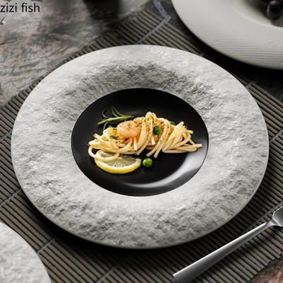 Piatto da Cena in Ceramica Piatto Piano con Creativa Texture Pietra Piatto per Pasta Piatti da Snack Piatti da Dessert Piatti per Bistecca Stoviglie per la Casa