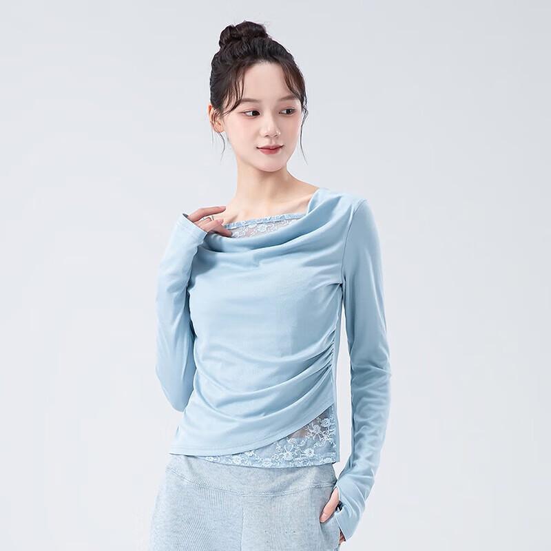 WEZHO Women s Cowl Neck Lace Splice Dance Top