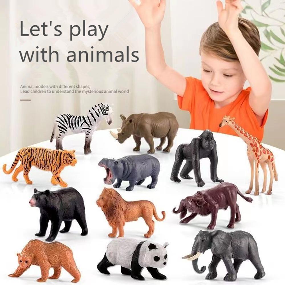 12pcs/set Updated Simulated Wild Animals Lion Tiger Toy Model Realistic Giraffe Zebra Panda Toys For Children Christmas Gifts