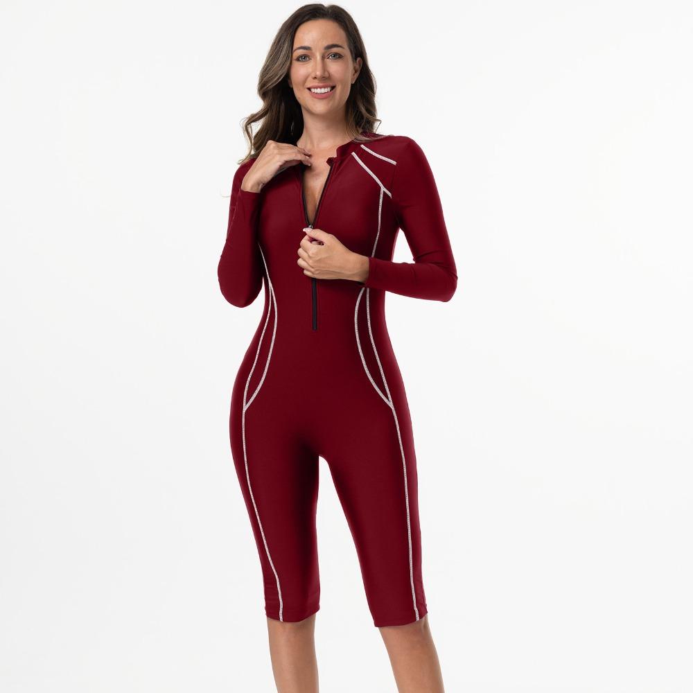 European and American Swimsuits Women's One-piece Long-sleeved Surf Suits New Boxer Wetsuits Conservative Swimsuits