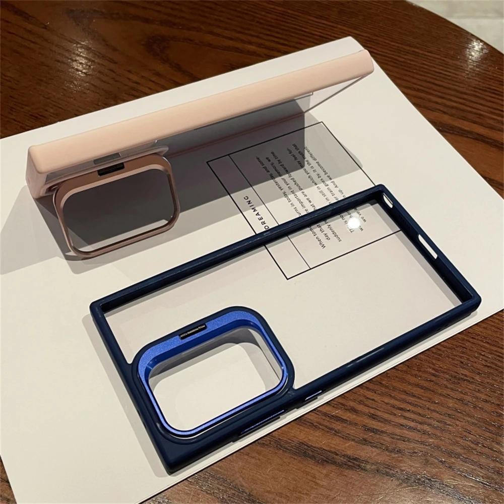 Funda de teléfono transparente con soporte Invisible de lujo para Samsung Galaxy S24 Ultra S23 FE S22 Plus, funda protectora para cámara