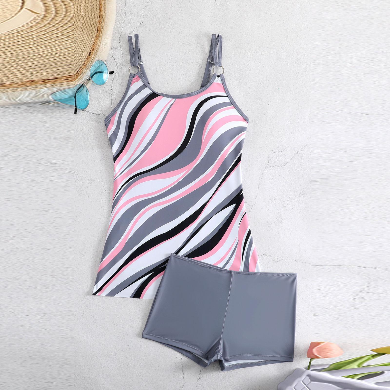 

Элегантный комплект танкини больших размеров для женщин, комплект бикини больших размеров, принт, платье-майка, праздничный купальник, комплект из 2 предметов L серый