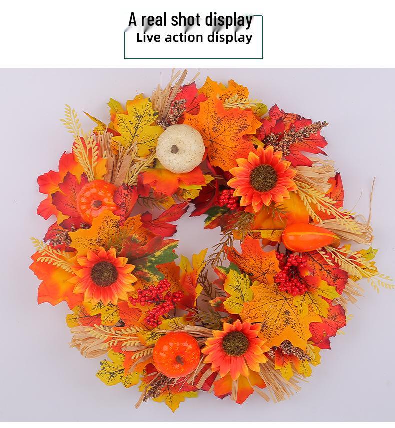 Autumn Harvest Wreath with Pumpkins & Maple Leaves