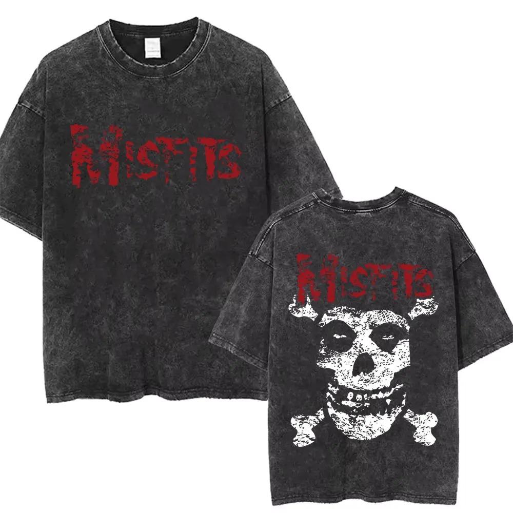 2026 Washed Vintage Hardcore Punk Band Misfits Tshirt Horror Skeleton Graphic T-shirt Men Women's Fashion Casual Oversized T Shirts