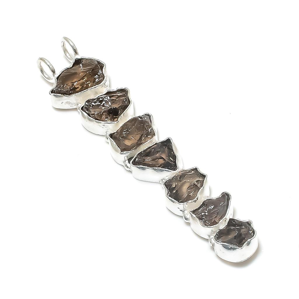 Natural Smoky Quartz Raw Gemstone Silver Pendant in 925 Sterling Silver - Handmade Design, Everyday Wear Jewelry Birthday Gift