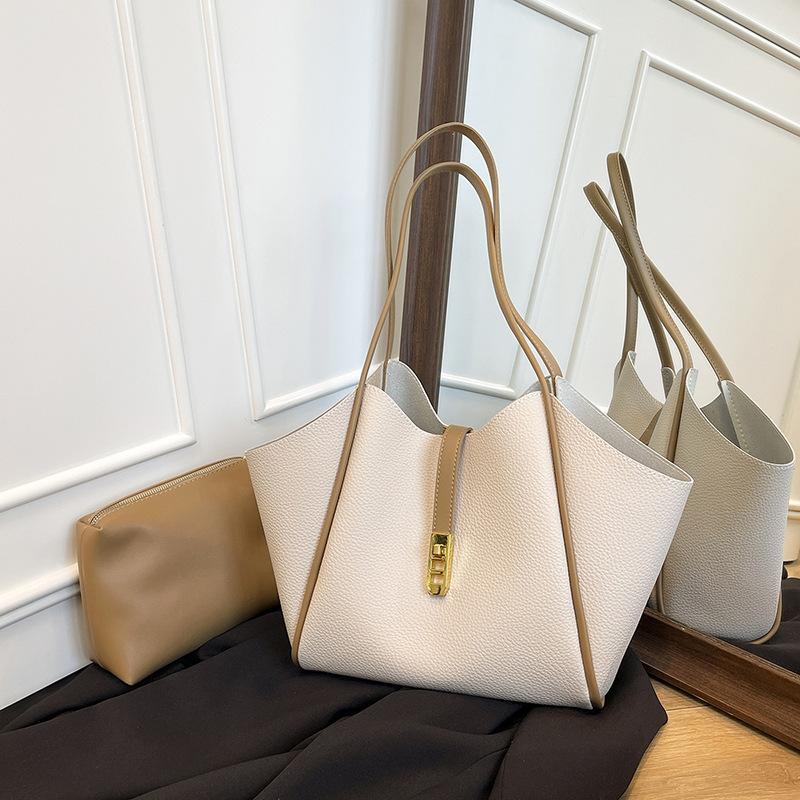 Large-capacity Simple Handbag Bag Women's New Fashion Contrasting Color Shoulder Underarm Bag Commuter Tote Bag