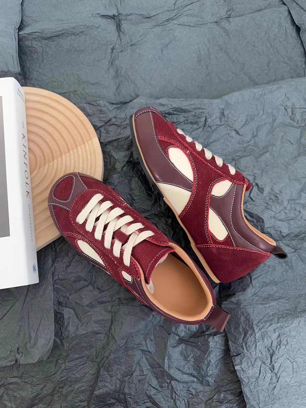 

Весна 2025 новая мягкая кожа нишевый дизайн ретро цветовая гамма бордовый Dexun Forrest Gump обувь универсальная спортивная и повседневная обувь 35 красный