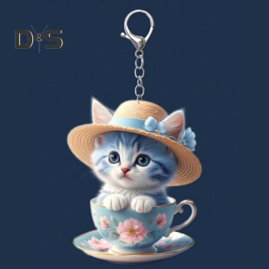 Cartoon Cat Acrylic Pendant Hanging Ornament High Durability Easy To Hang Decorative Car Rearview Mirror Keychain Pendant