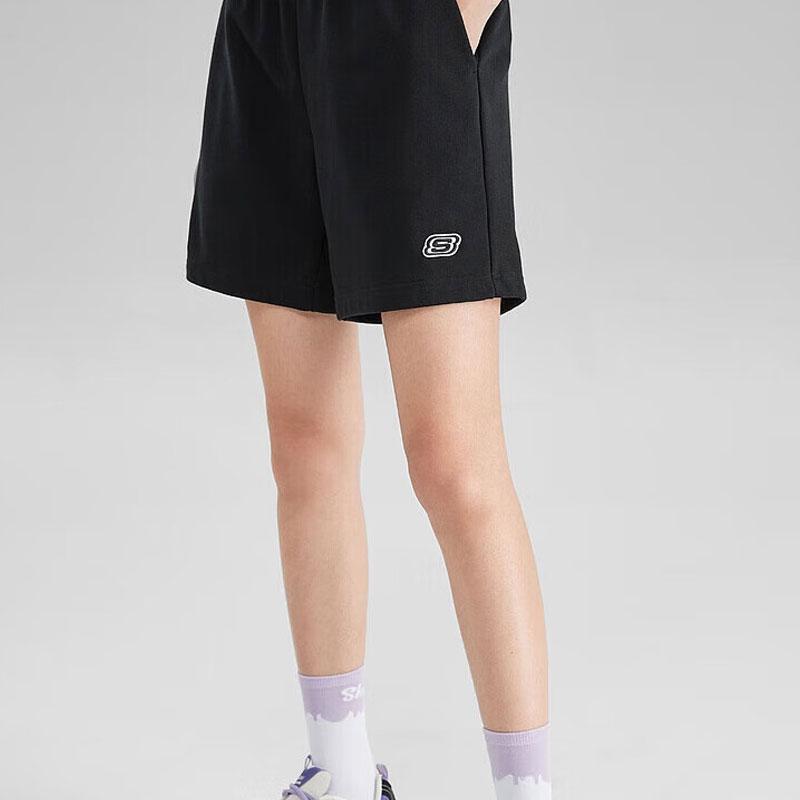 Skechers Solid Color Logo Straight Leg Casual Shorts Women shorts Carbon-Black L122W057-0018