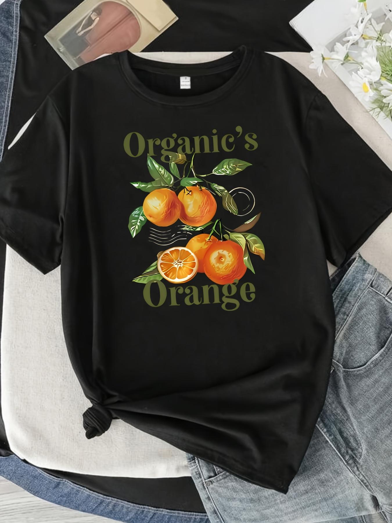 ORGANICS ORANGE letter and citrus pattern printed T-shirt trendy women s top fashionable XL чёрный