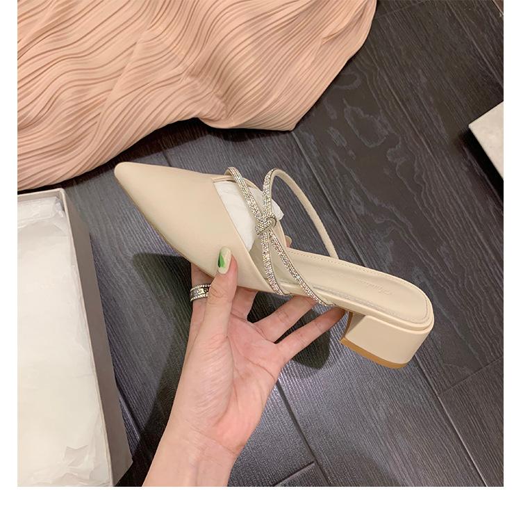 Grape mother new French elegant pointed sandals diamond belt one pedal thick heel half slippers female mueller outer sandals