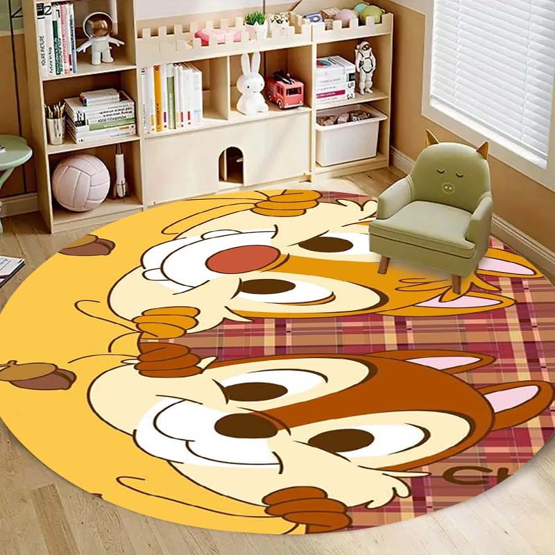 Mielas Chip 'n' Dale paveikslėlio apvalus grindų kilimėlis, namų kilimo dekoracija, animacinis sveikinimo durų kilimėlis, neslystantis ir atsparus dėmėms.
