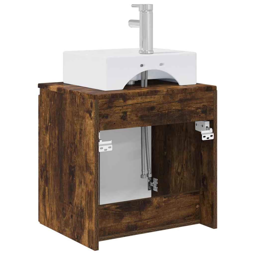 Wall Mounted Washstand Smoked Oak 49.5 X 41 X 62.5 Cm