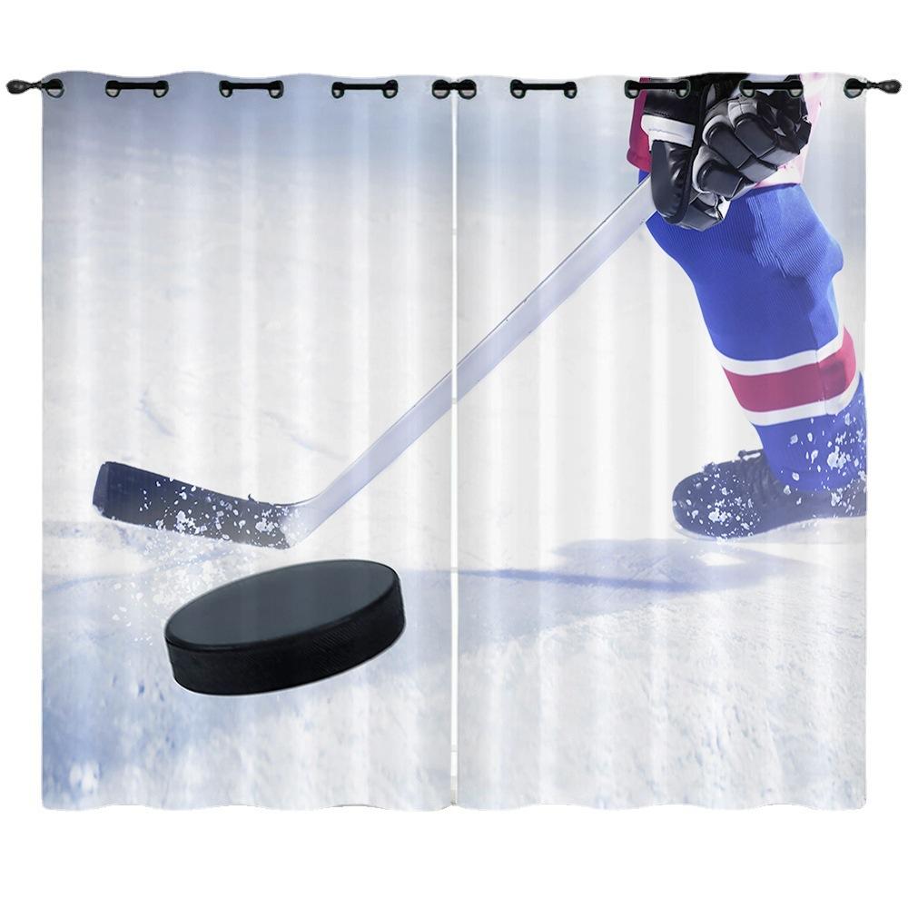 Ice And Snow Sports Ice Hockey Curling 3D Digital Printing Curtain Blackout Punching