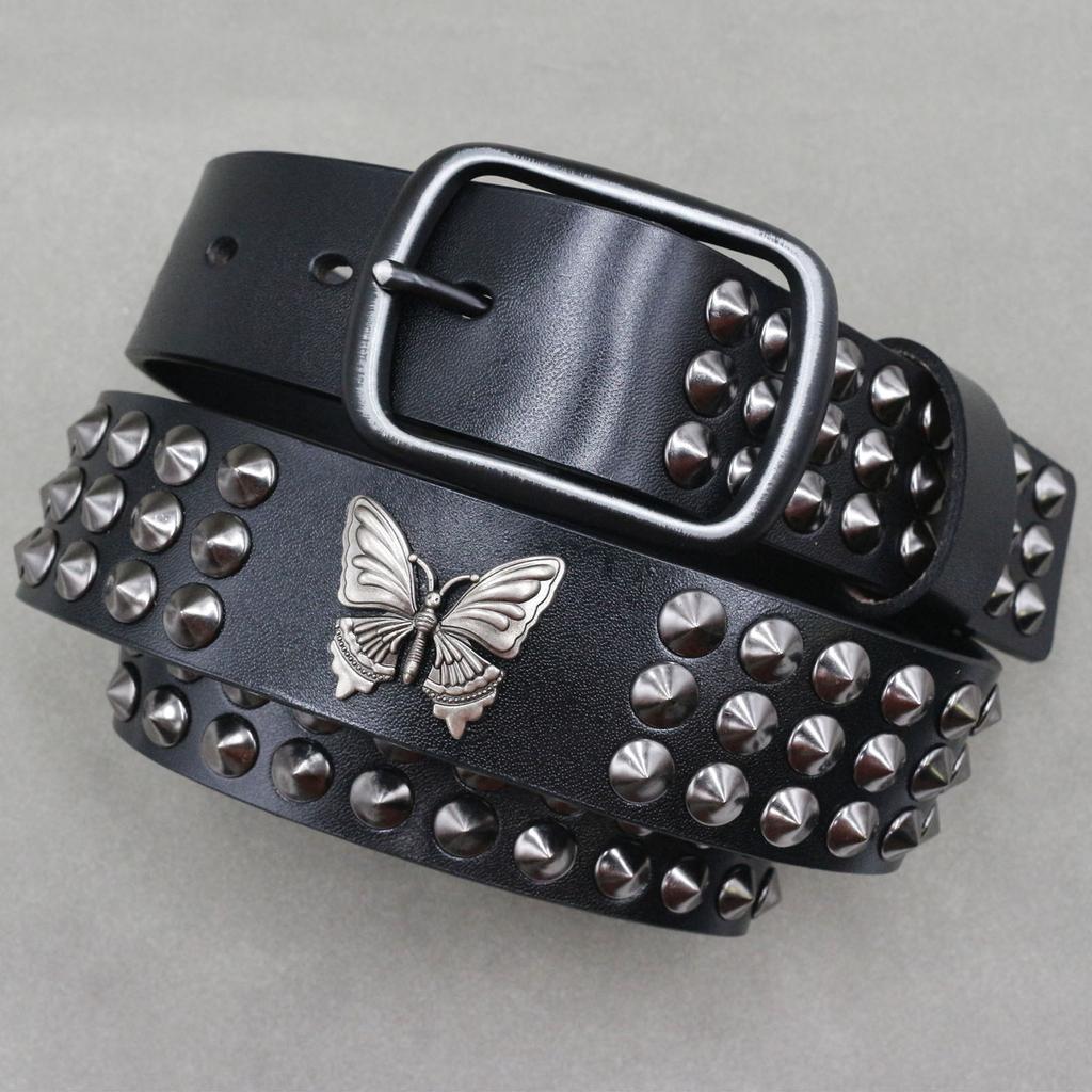 Rivet Belt Men's Punk Style European and American Personality Butterfly Women's Belt Hip-hop Style Neutral Cowhide Belt