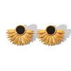 French Obsidian Fan-shaped Sunflower Stainless Steel Earrings High-End Titanium Studs