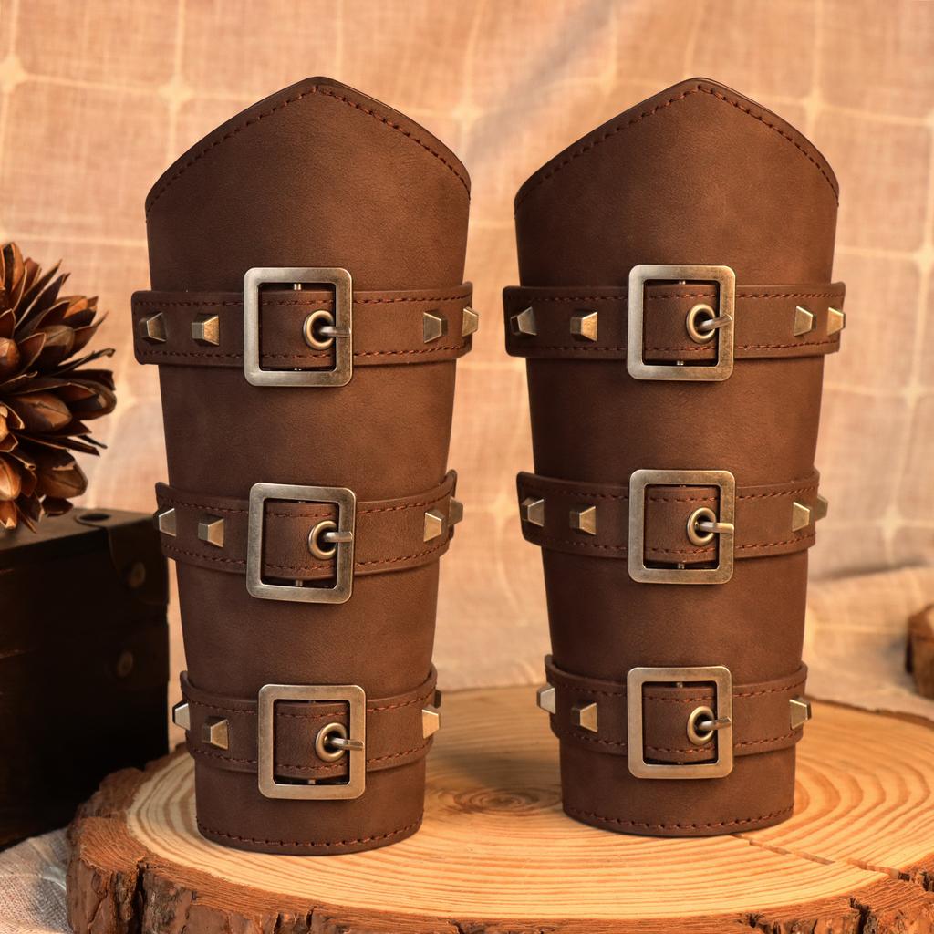 4 Pcs Mens Renaissance Costume Medieval Knight Tunic Costume Viking PU Belt Arm Guards Halloween Elf Warrior Cosplay