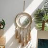 Hand Woven Wooden Beads Decorative Mirrors Wall Hanging Boho Condo Wall Decor Nordic Bedroom Living Room Hallway Home Decoration