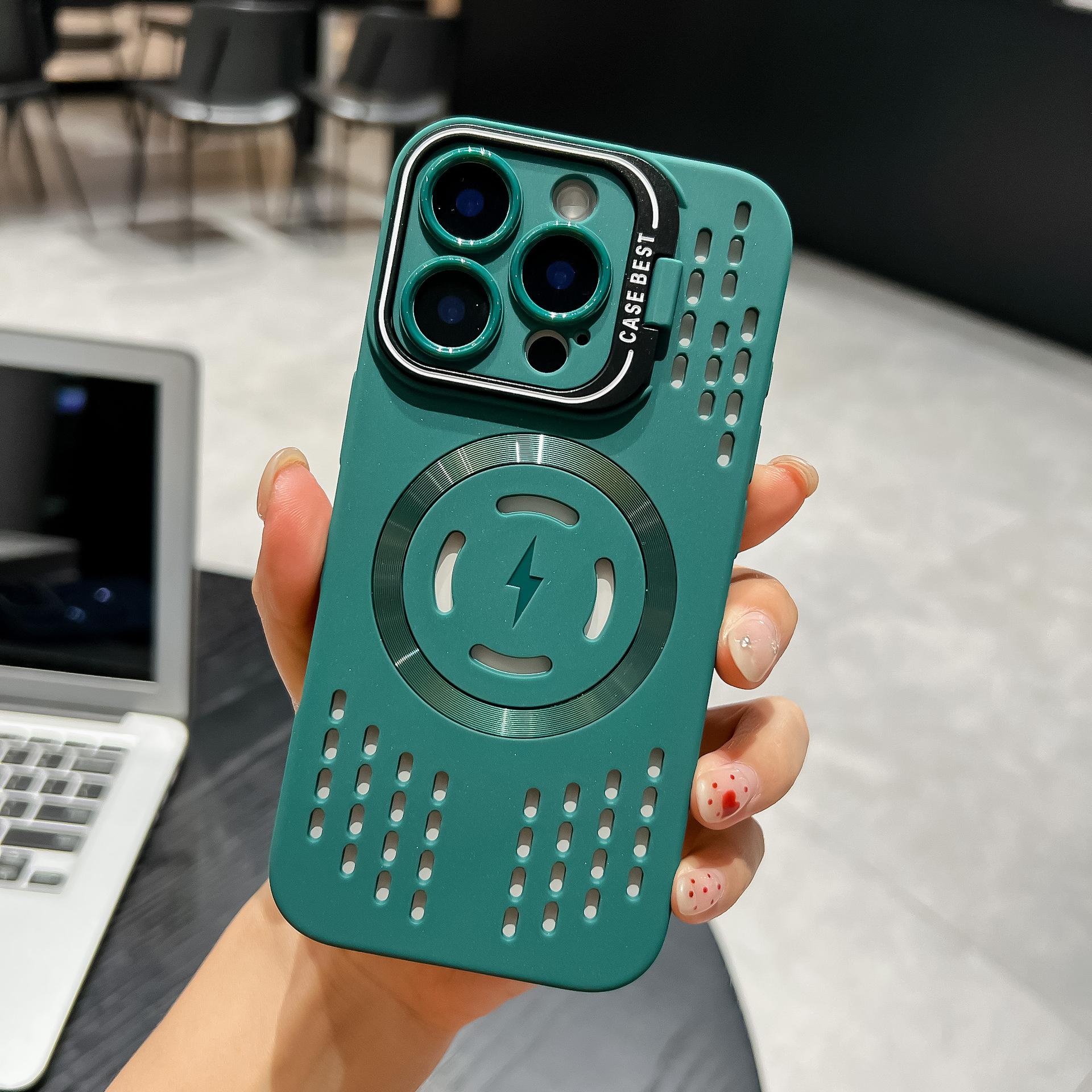 

Summer Freezing Point Heat Dissipation Lens Bracket Suitable for IPhone 16 Magnetic Suction Phone Case Hollowed Out Apple 15 Anti Fall Cover 14 iPhone16