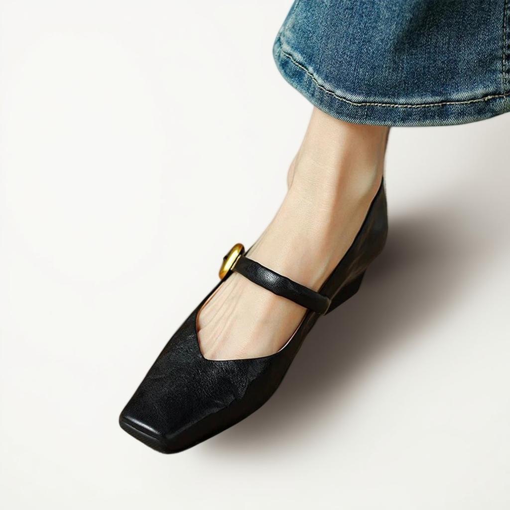 [British century old brand] Retro square toe low heel one-piece Mary Jane fashion shoes, comfortable and versatile women's single shoes
