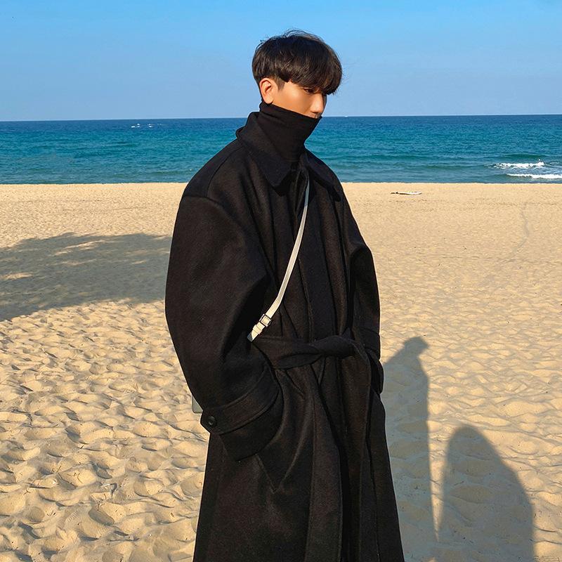 

Шерстяное пальто мужское осенне-зимнее средней длины, свободная ветровка длиной до колена в корейском стиле, британское толстое шерстяное пальто L