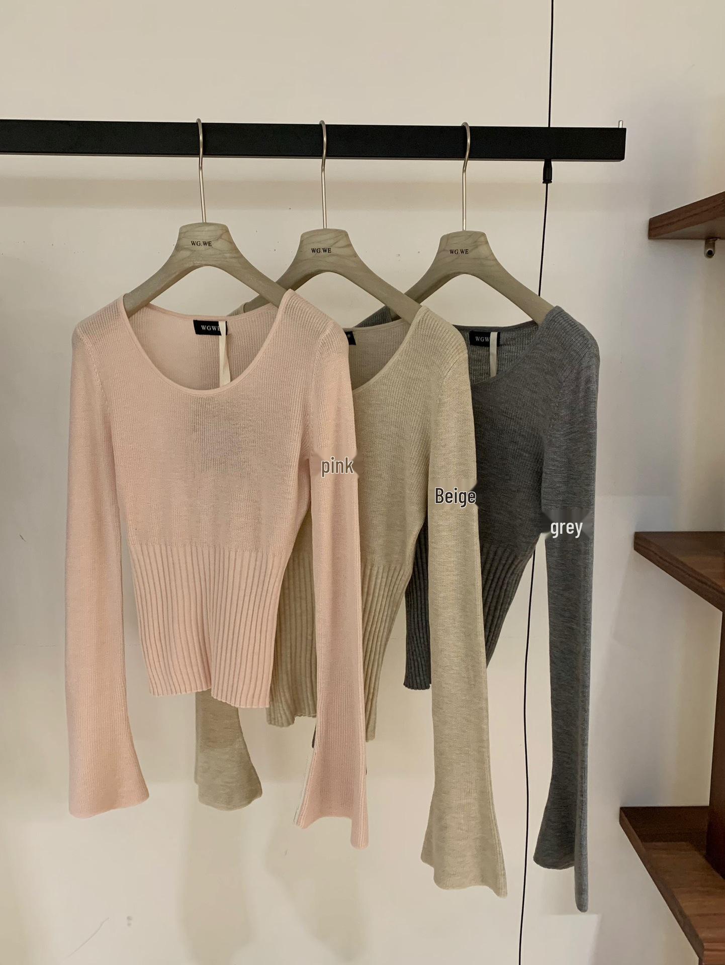 Guangzhou Women s Petite Long Sleeve Knit Sweater T-Shirt - Autumn/Winter New Trendy Arrival One Size бежевый