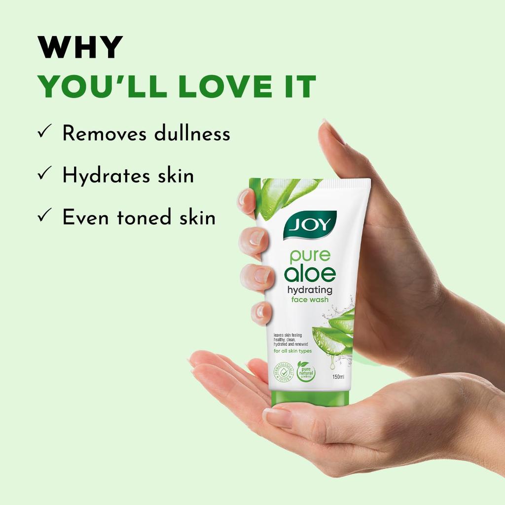 JOY Hydrating Aloe Vera Face Wash For Summers 150ml Non Drying Cooling Gel Cleanser Removes Dirt Controls Oil For Men And Women