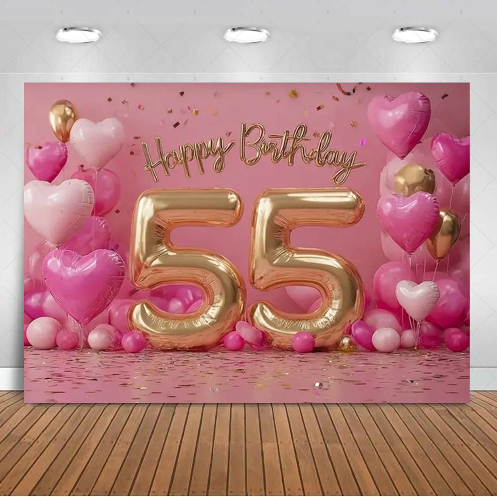 Sfondo per 55° Compleanno Forniture Palloncini Nero Oro 55 Anni Sfondo Decorazione Festa Scintillante Oggetti di Scena per Servizio Fotografico