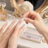 24 Pcs Water Ripple Press On Nails for Faux Pearl Almond Stick-On Fake Nails