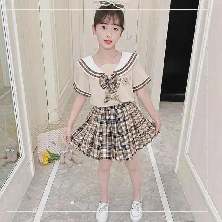 Summer JK Uniform Set: Trendy Girls' College Style Two-Piece Suit with Skirt