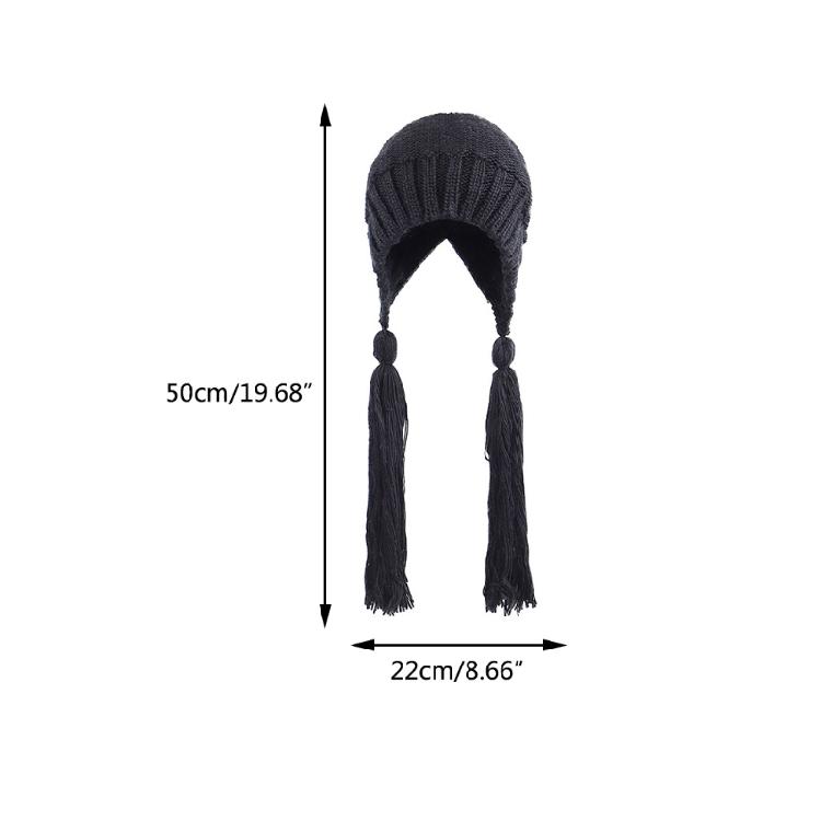 Solid Color Long Twist Braid Beanie Hat Ear Flaps Knitted Hat for Outdoor Sport