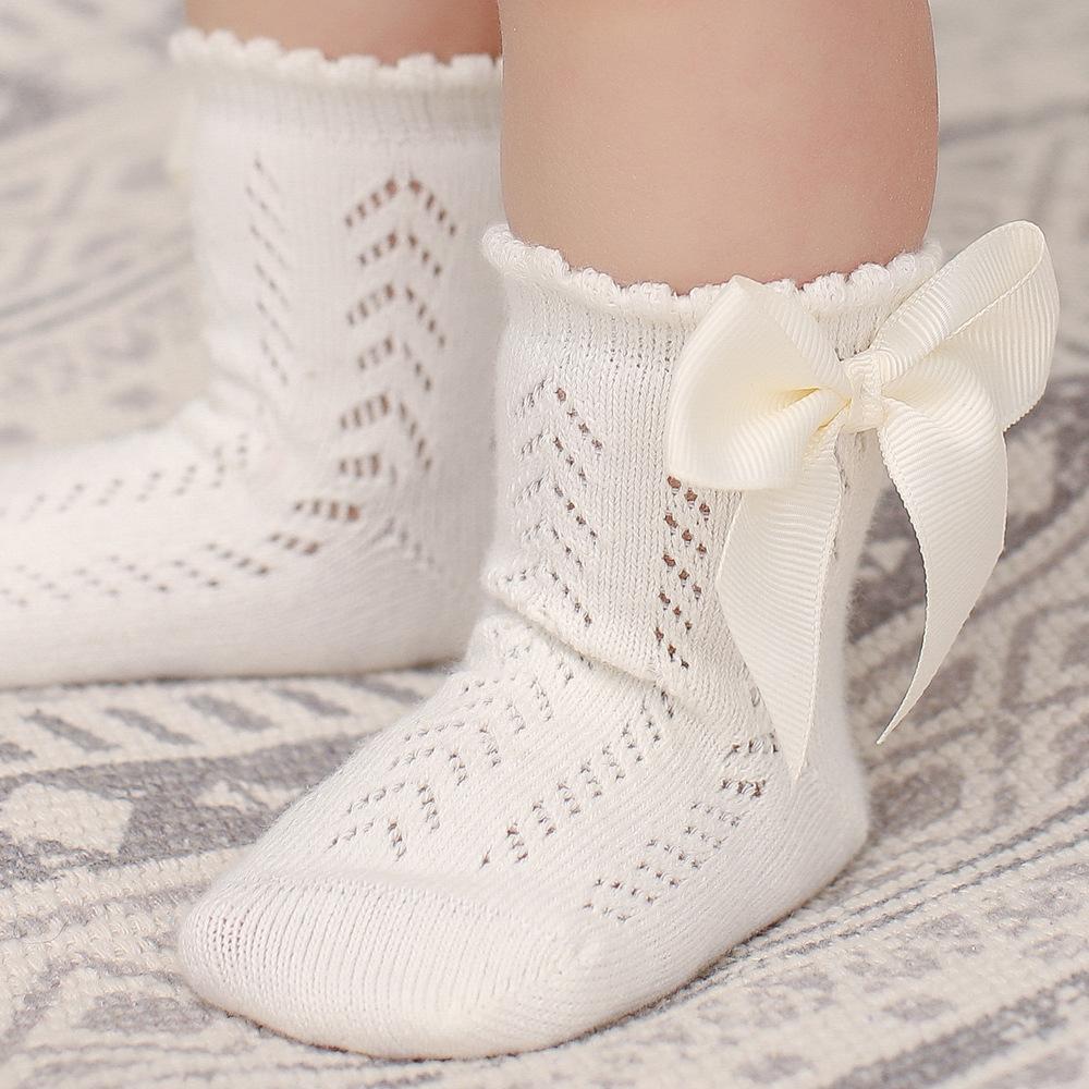 Lovely Baby Infant Girls Socks Kids Pure Color Pink Red Yellow Mesh Ruffle Socks Summer Cute Bow Knot Short Socks