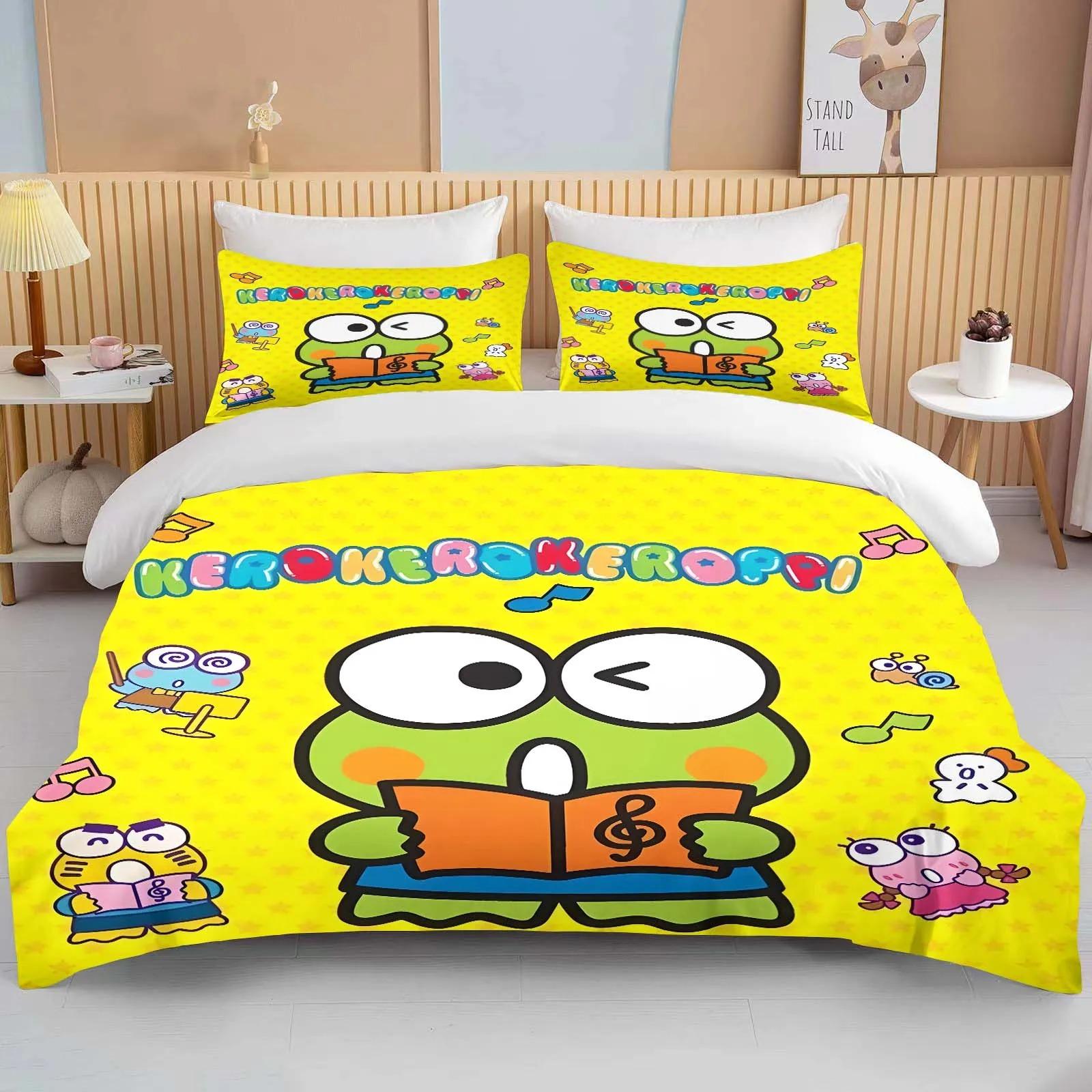 

10 размеров Sanrio Keroppi печатный комплект постельного белья мультфильм аниме пододеяльник одеяло наволочка мальчики девочки дети взрослые король подарок EU Single 135x200cm
