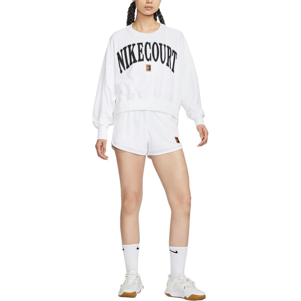 Nike Court Heritage Loose Casual Comfortable Long Sleeve American Sweatshirt Women Sweatshirt White Light-Gray Black FQ2243-100