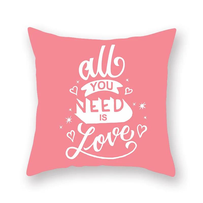 Cute Pink Red Heart Print Home Decor Pillow Sofa Cushion Cover Valentine's Day  Pillowcase
