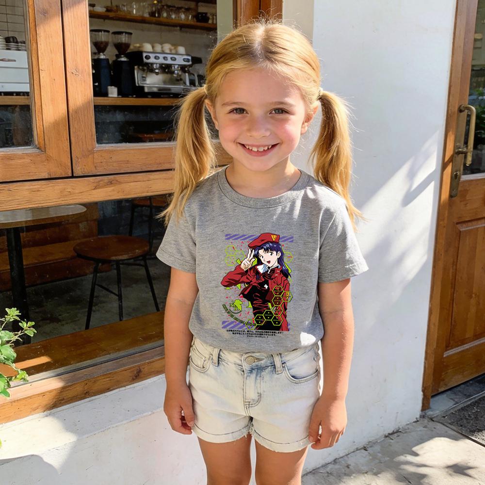 Evangelion Misato Anime Print Cotton T Shirt for Boys Girls Kids Summer Short Sleeve Top Soft Breathable Daily Wear