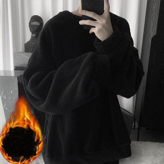 Sweat-shirt Homme Couleur Unie Col O Ample Confortable Top d'Hiver pour le Quotidien