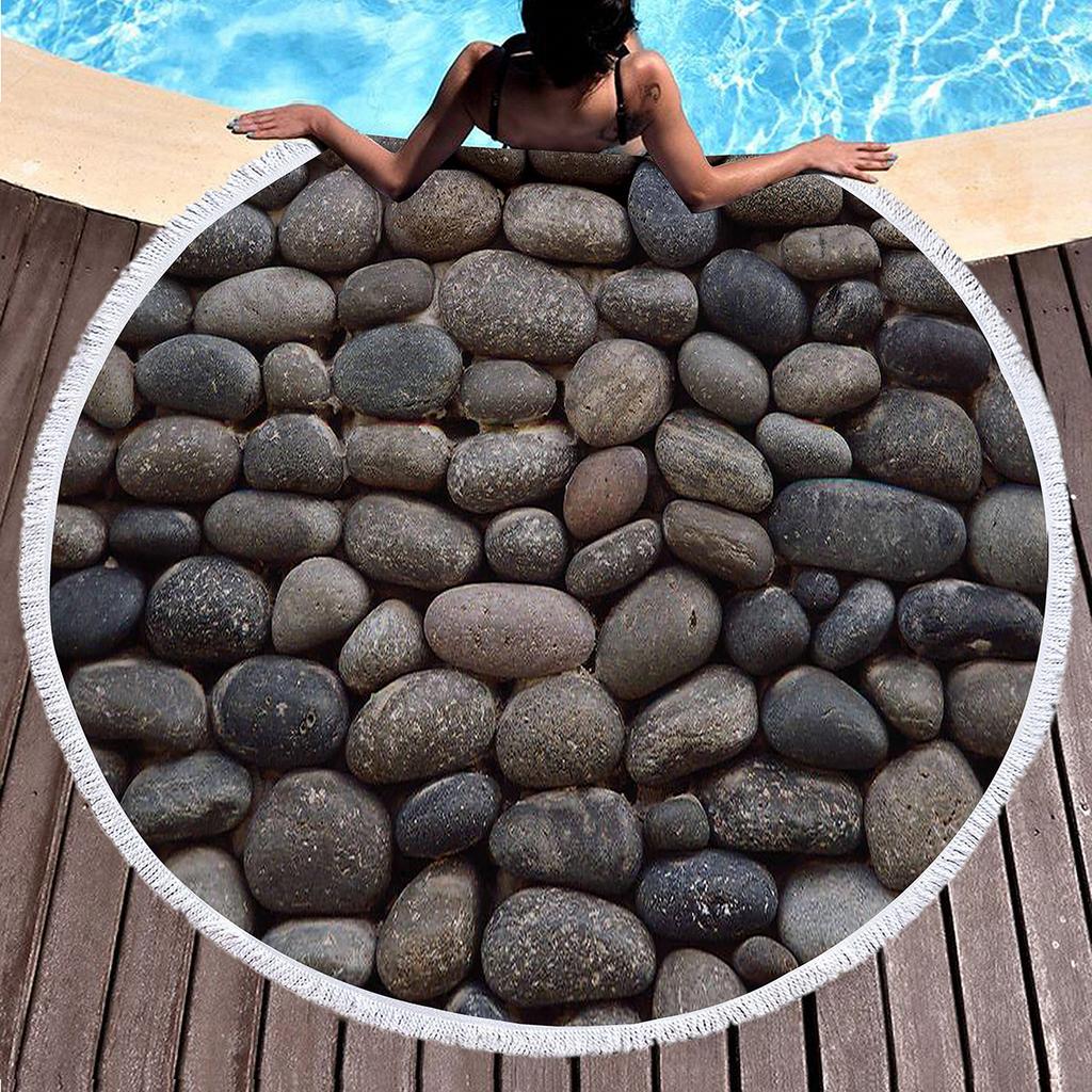 Various Stone Print Round Beach Towel,Microfiber Sand-proof Beach Blankets,Absorbent Quick-dry Pool Towels,Portable Picnic Mats