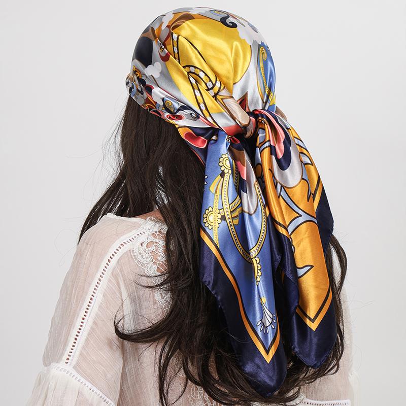 Satin Silk Square Scarf Women High Quality Shawl Flower Neckerchief Ladies Headband Hair Bands Print Foulard Hijab Wraps Bandana