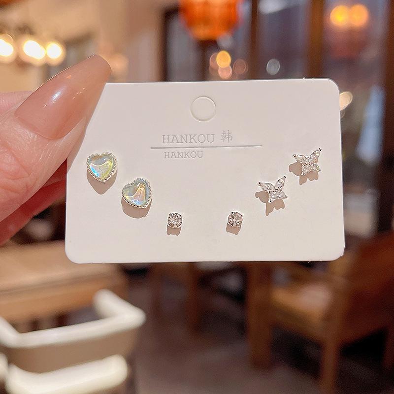 S925 Silver Needle Delicate Zircon Ear Set Small Stud Earrings